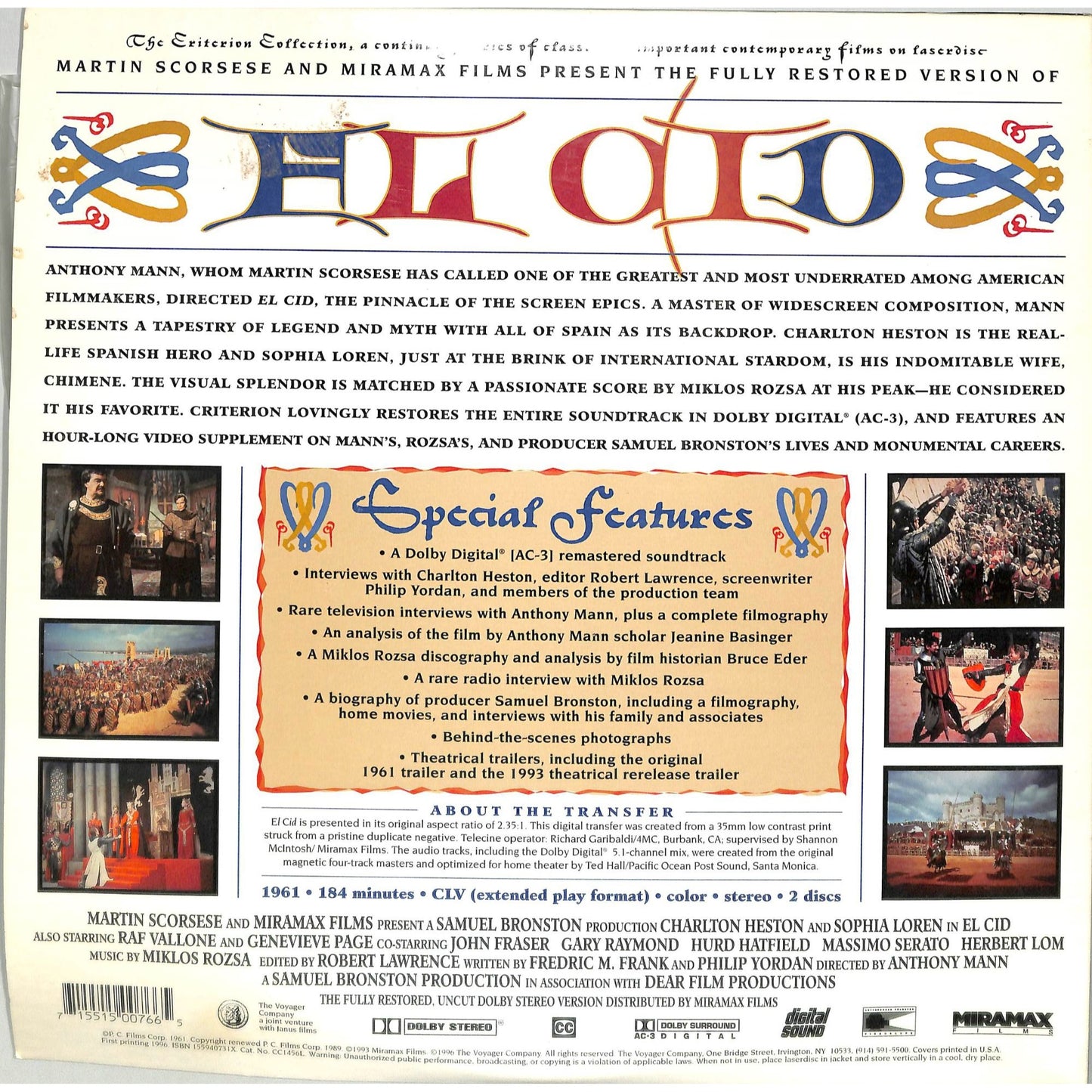 El Cid (1961) Laserdisc Video