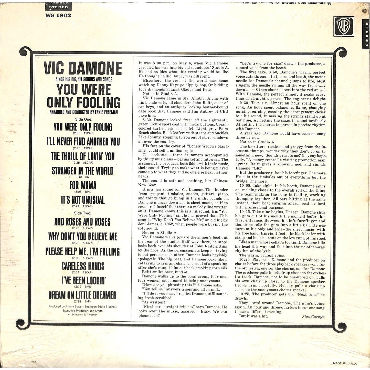 Vic Damone - You Were Only Fooling (1965) Sealed Vinyl Record WS 1602