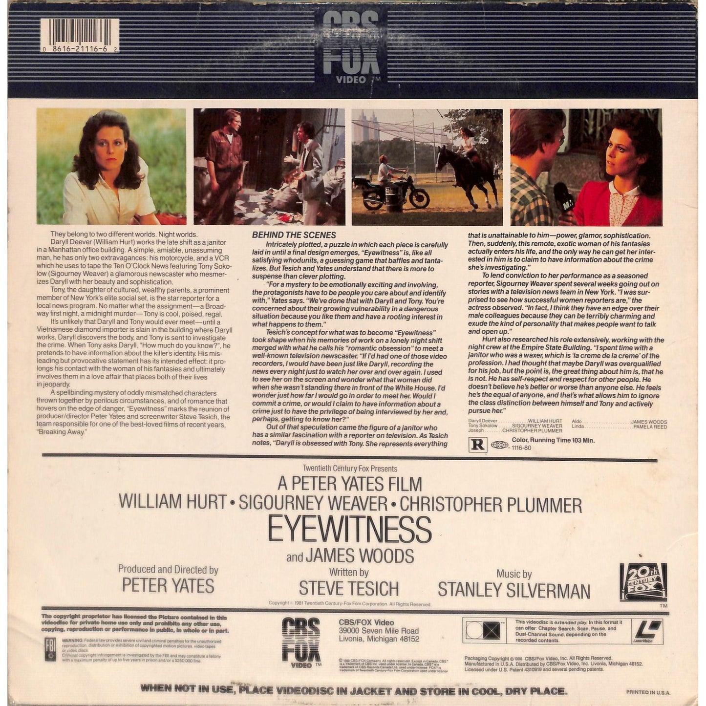 Eyewitness (1981) Laserdisc