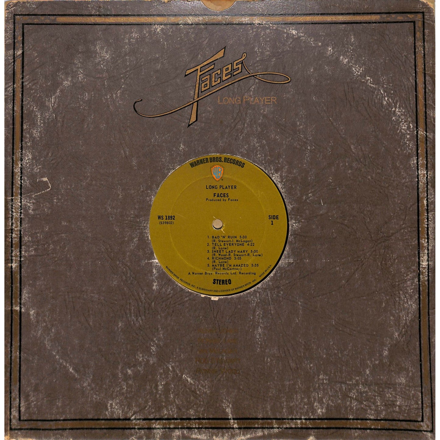 Faces Long Player (1971) WS -1892 Record