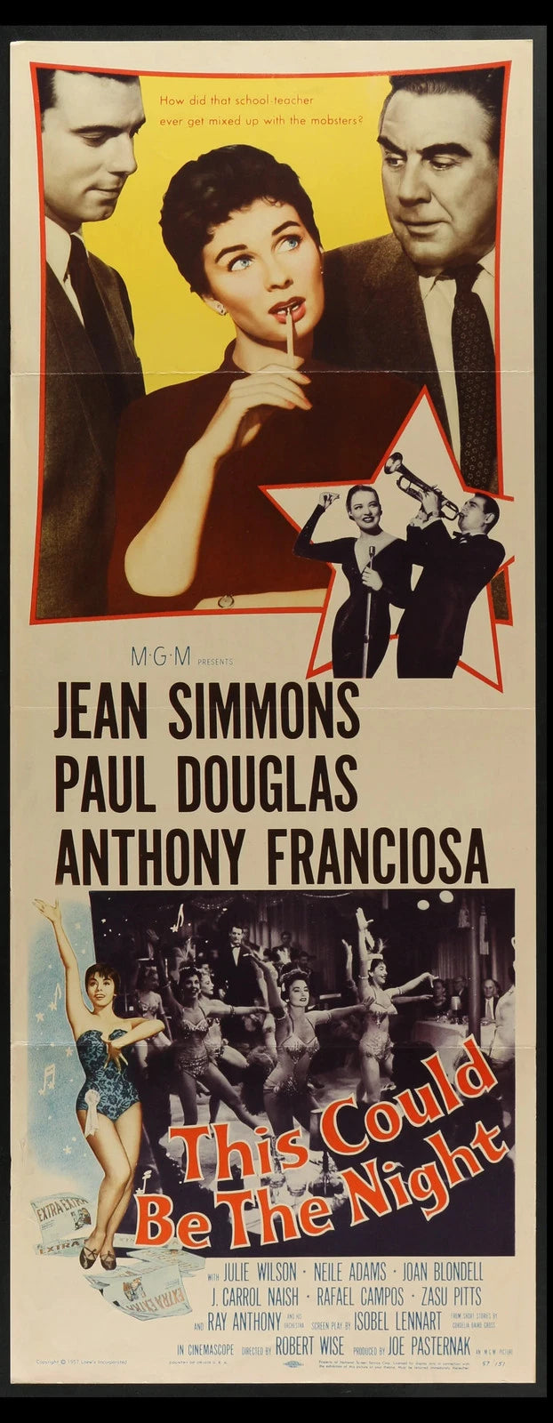 This Could Be the Night (1957) Original Musical Insert Movie Poster Folded 14x36