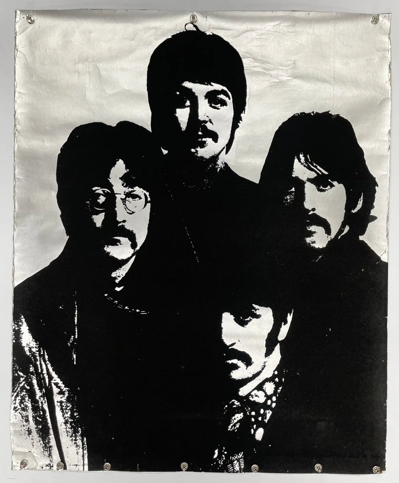 The Beatles silver flocked Rock Poster Vintage 1960's Rare 29 3/4X 36 3/4