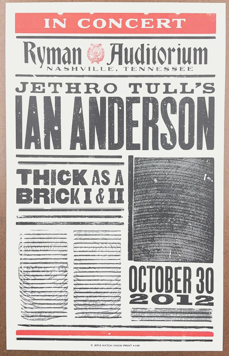 Ian Anderson Jethro Tull Thick As A Brick 2012 Ryman Auditorium Hatch Poster