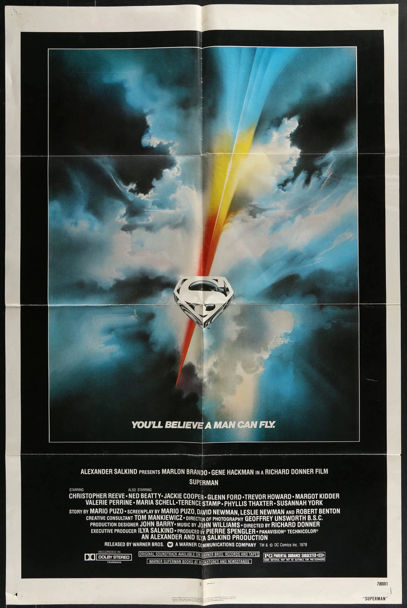 Superman (1978) Original One Sheet Poster 27x41 Christopher Reeve Marlon Brando