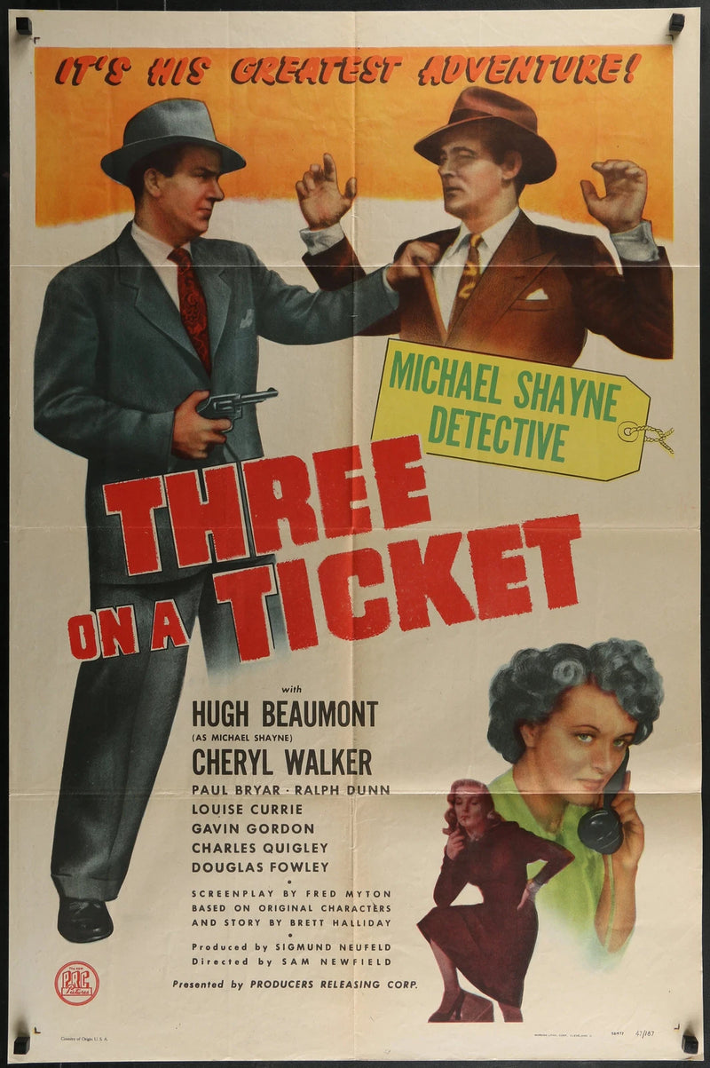 Three on a Ticket (1947) Original One Sheet Poster 27x41 Hugh Beaumont