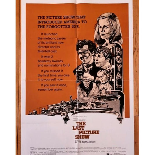 The Last Picture Show (1971) 1974 Reissue Movie Poster 27x41 Folded Jeff Bridges