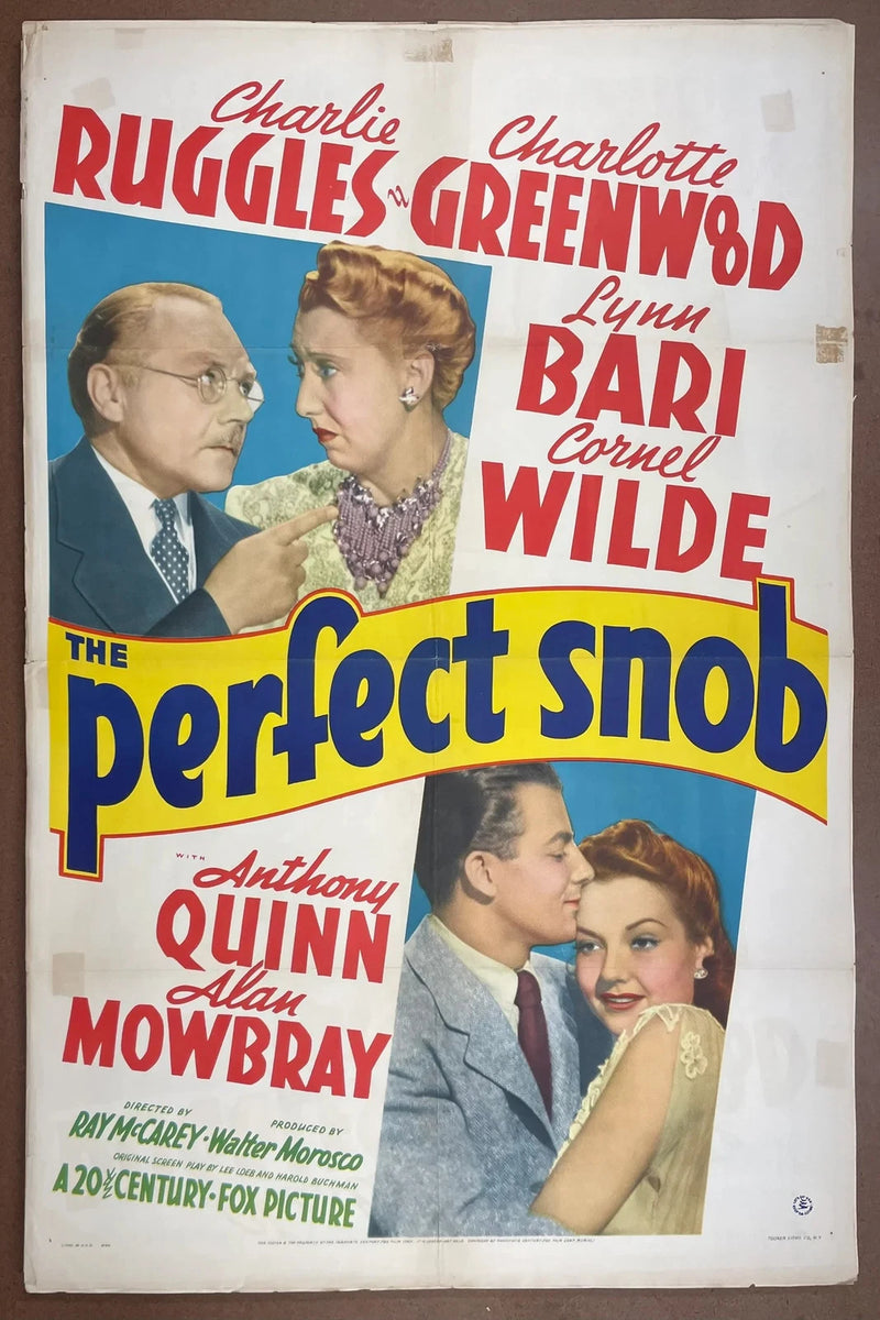 The Perfect Snob 1941 Original US One Sheet Folded Charlie Ruggles Comedy Poster