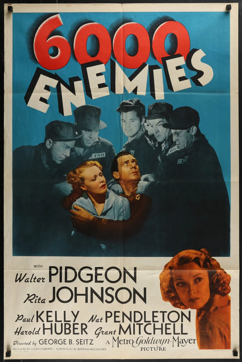 6,000 Enemies (1939) Original Movie Poster Folded 27x41