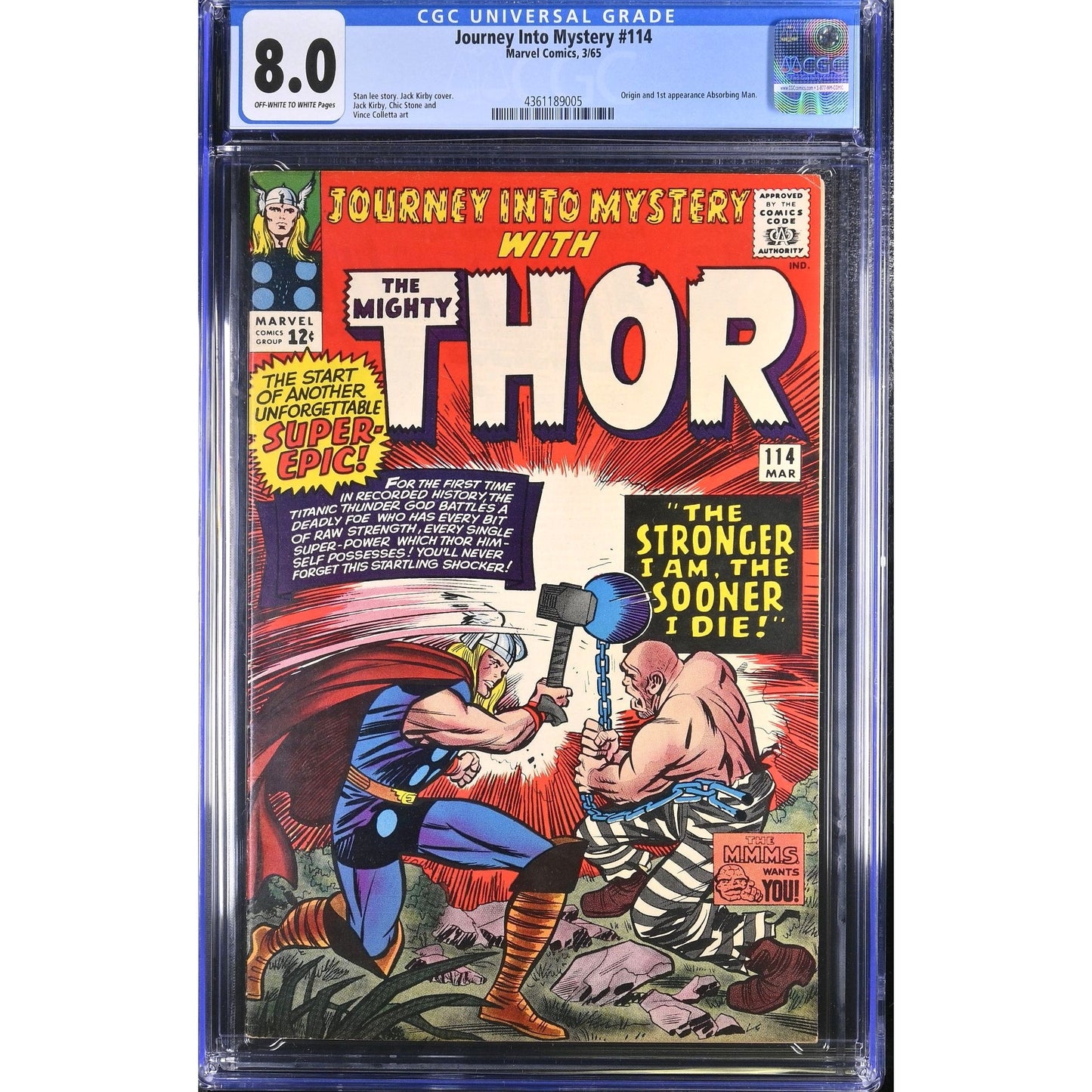 Journey Into Mystery #114 (Marvel Comics, 1965) CGC 8.0 1st App. Absorbing Man