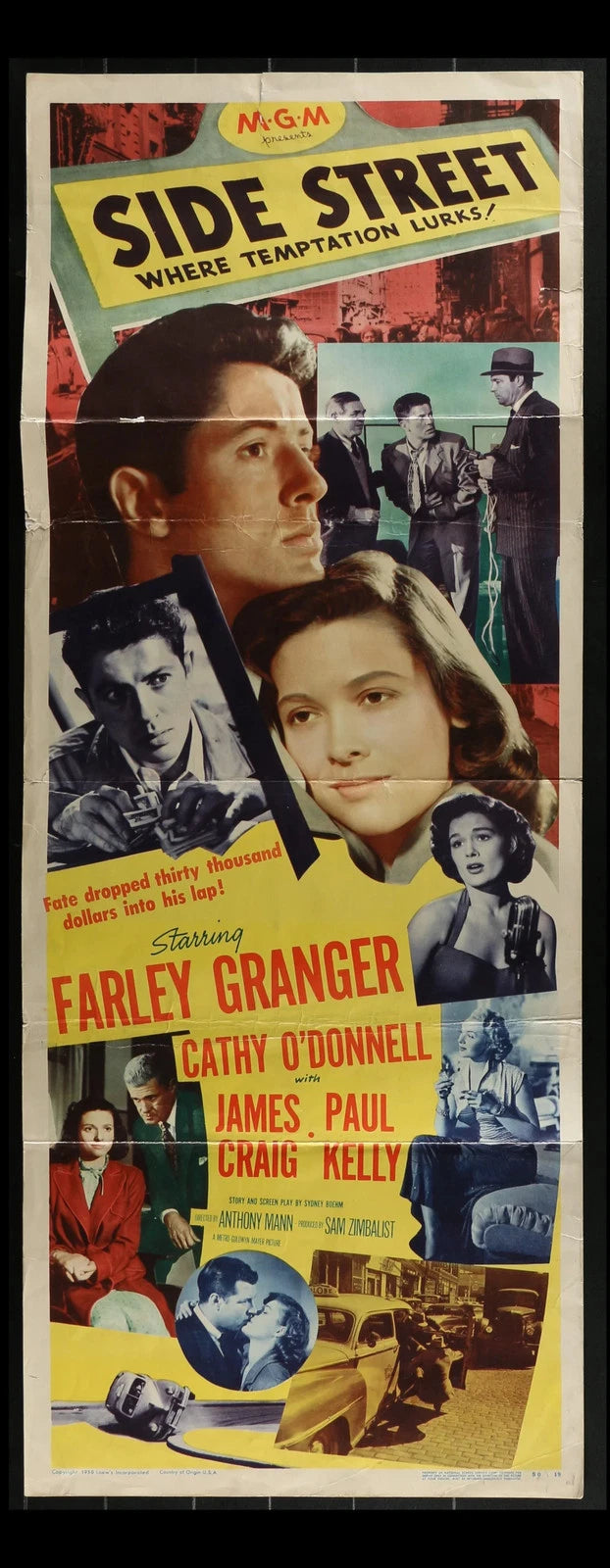 Side Street (1950) Original Movie Poster Insert 14x36 Farley Granger Film Noir