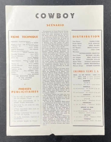 Cowboy (1958) Original Movie Poster 9x12