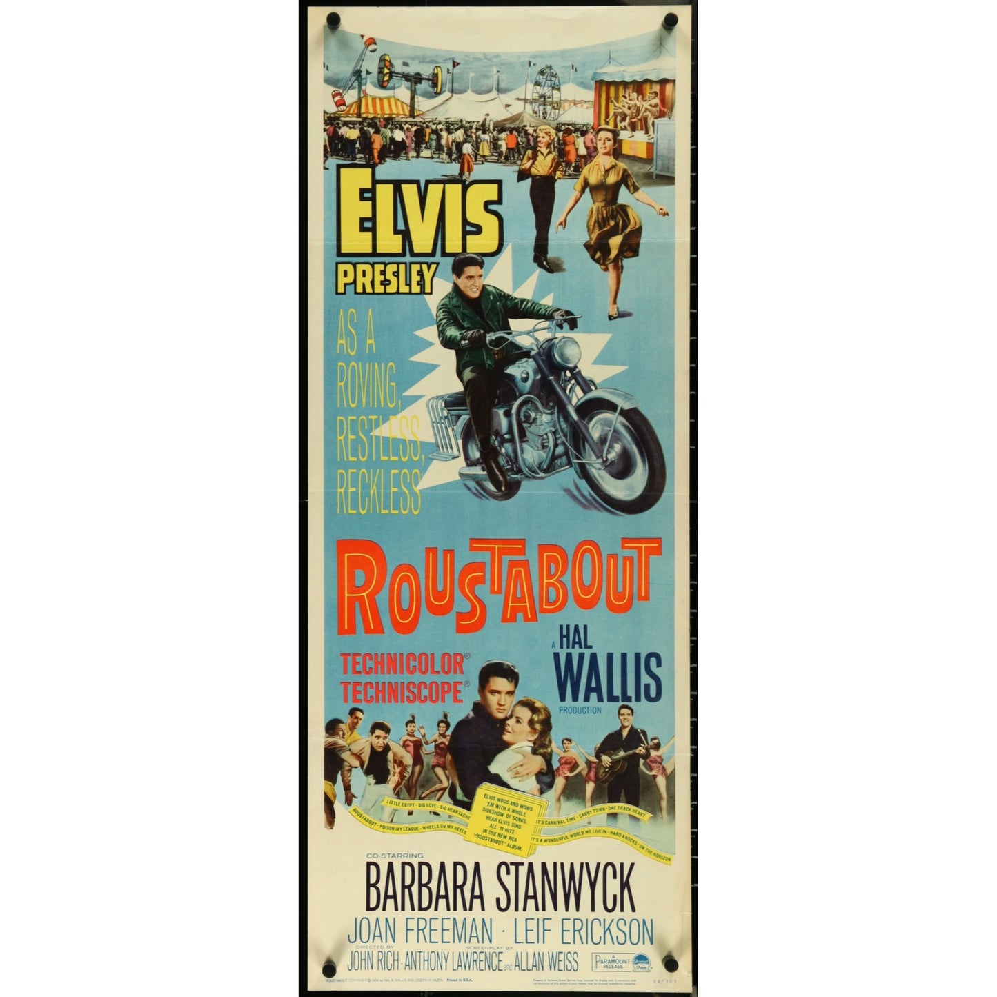 ROUSTABOUT (1964) Original Insert Movie Poster 14"x36" Elvis Barbara Stanwyck