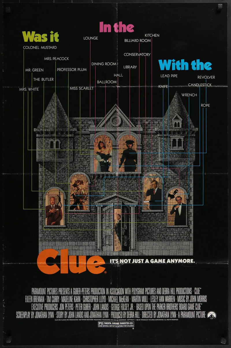 Clue 1985 Original 1 Sheet Poster 27x41 Tim Curry Christopher Lloyd John Landis