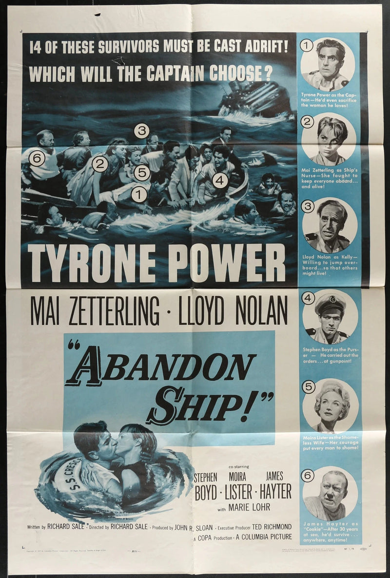 Abandon Ship! 1957 Original Movie Poster 27x41 Tyrone Power Maritime Drama