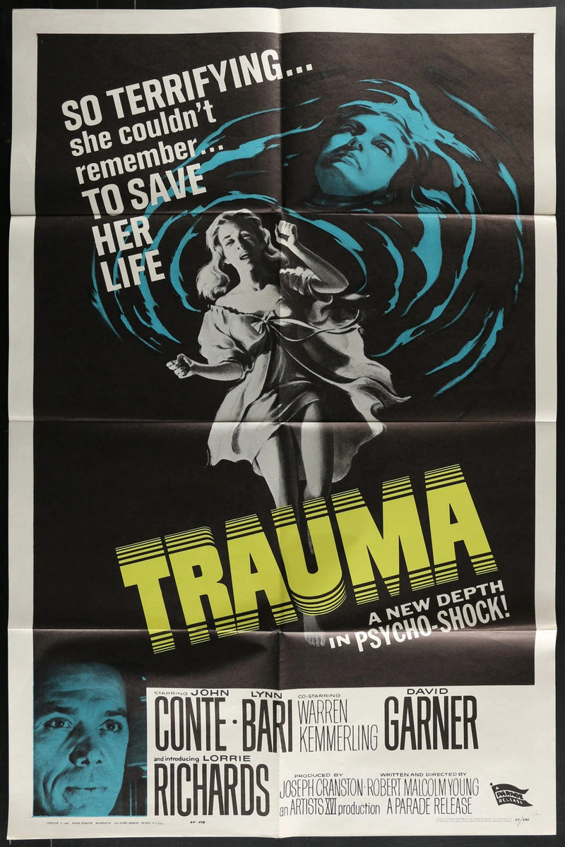 Trauma 1962 Original Movie Poster 27x41 Psychological Thriller David Garner