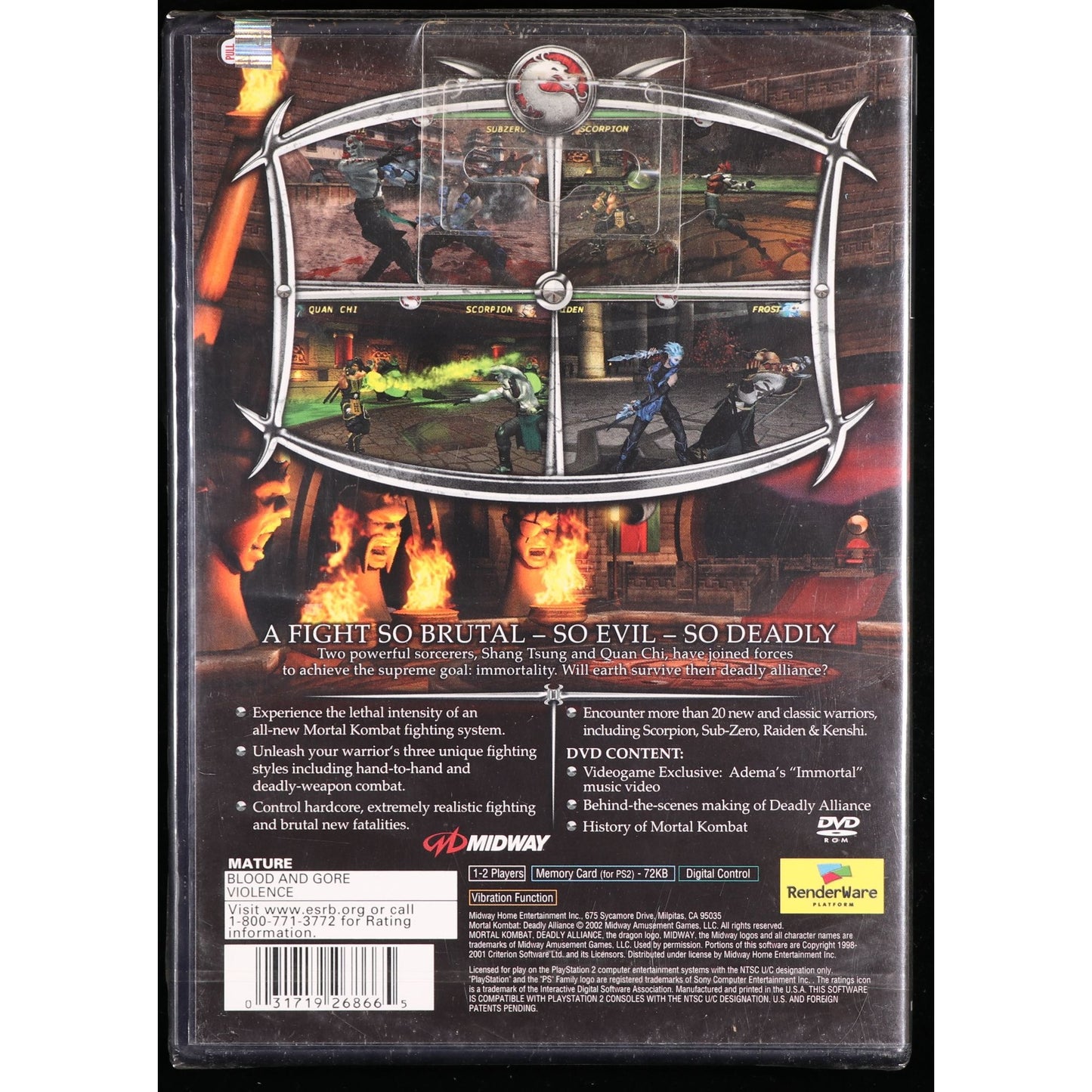 Mortal Kombat: Deadly Alliance (2002) PlayStation 2 Midway WATA 9.2 Sealed A