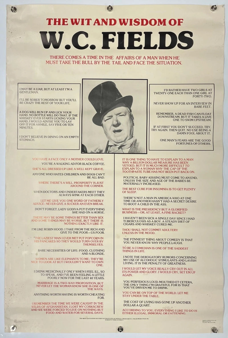 The Wit and Wisdom of W.C. Fields Vintage Quote Poster 23x35