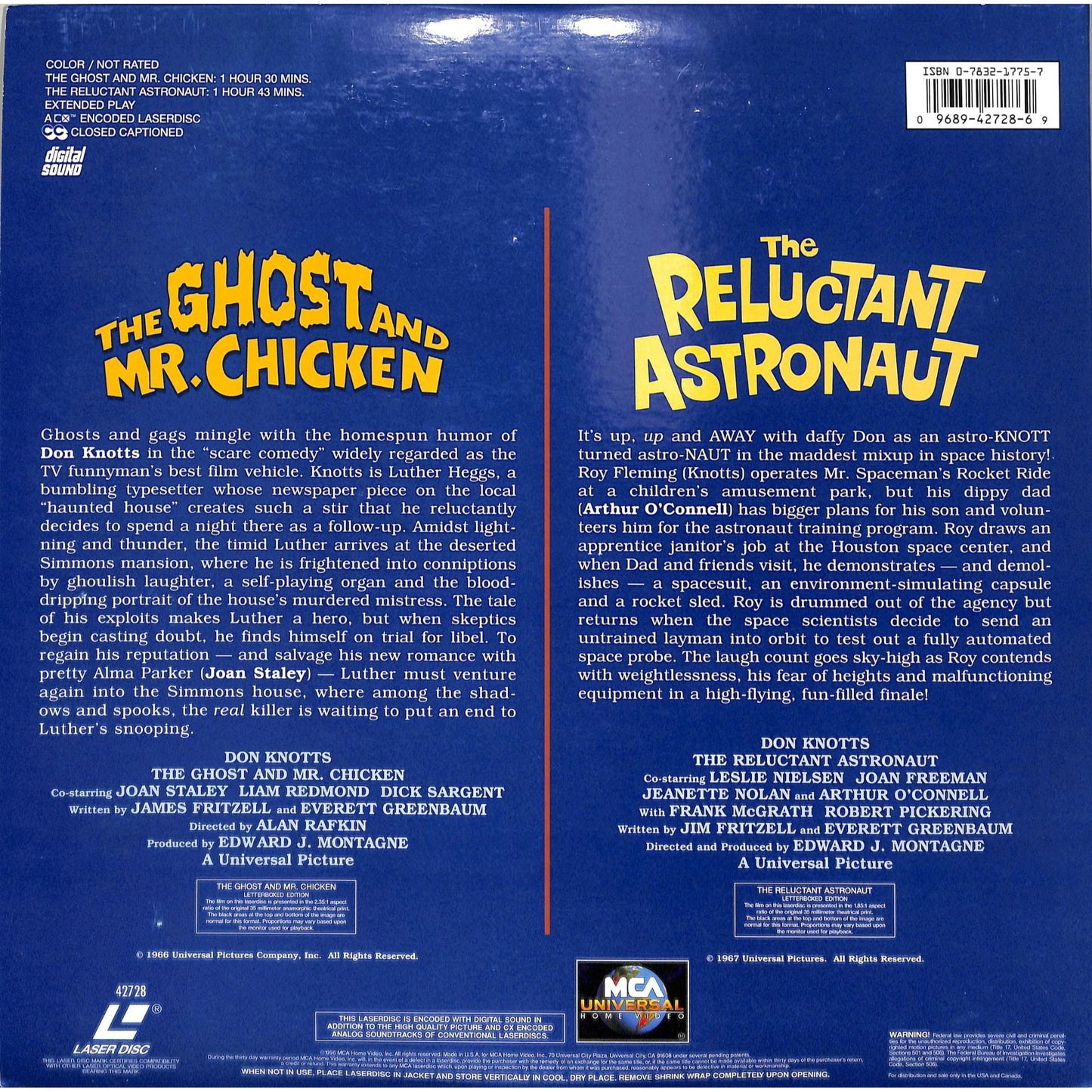 Don Knotts The Ghost & Mr. Chicken/The Reluctant Astronaut (1966, 1967)Laserdisc
