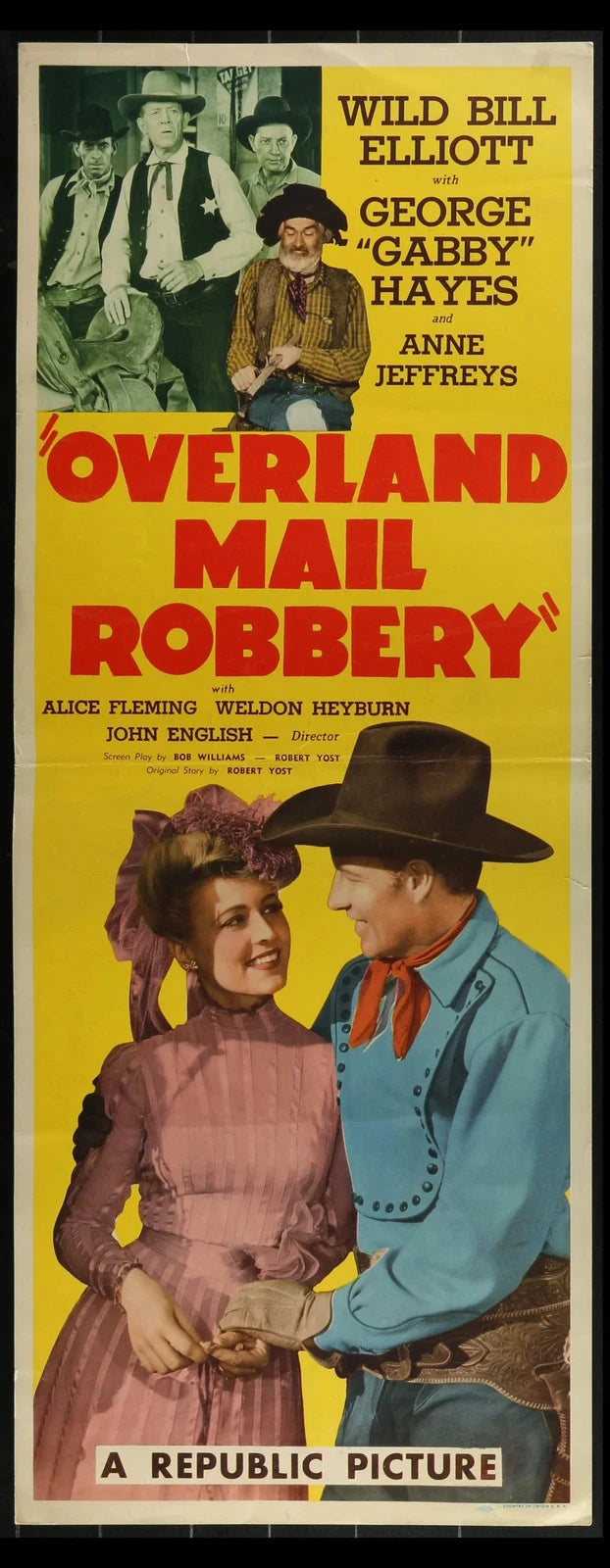 Overland Mail Robbery (1942) Original Western Insert Movie Poster Rolled 14x36