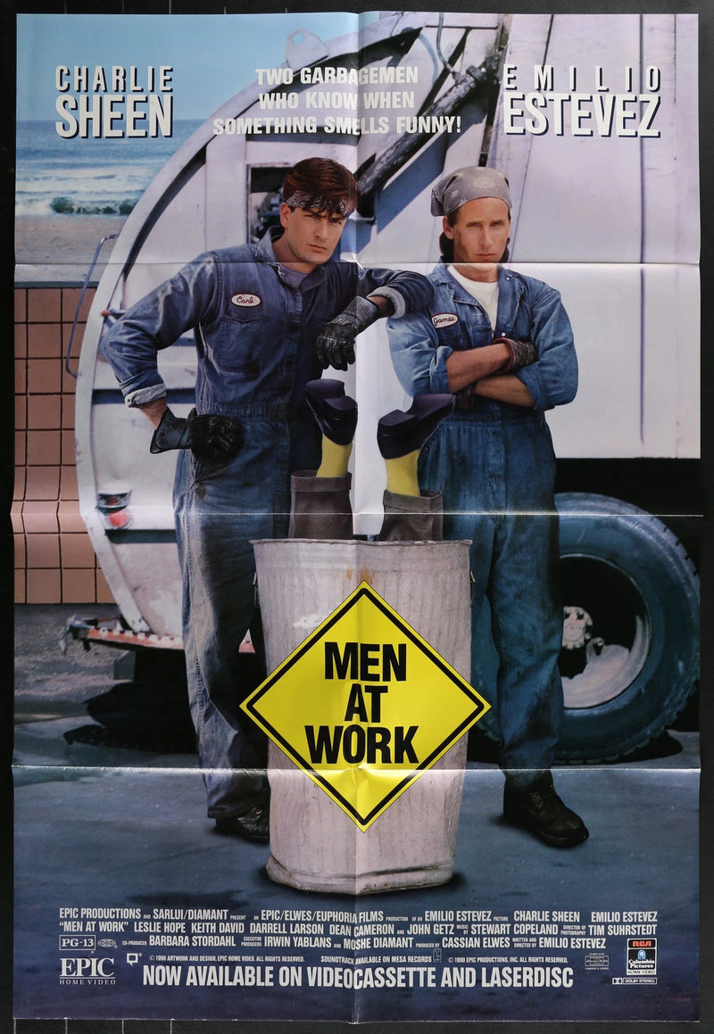 Men at Work 1990 Movie Poster Original USA One Sheet 27x40 Charlie Sheen Folded
