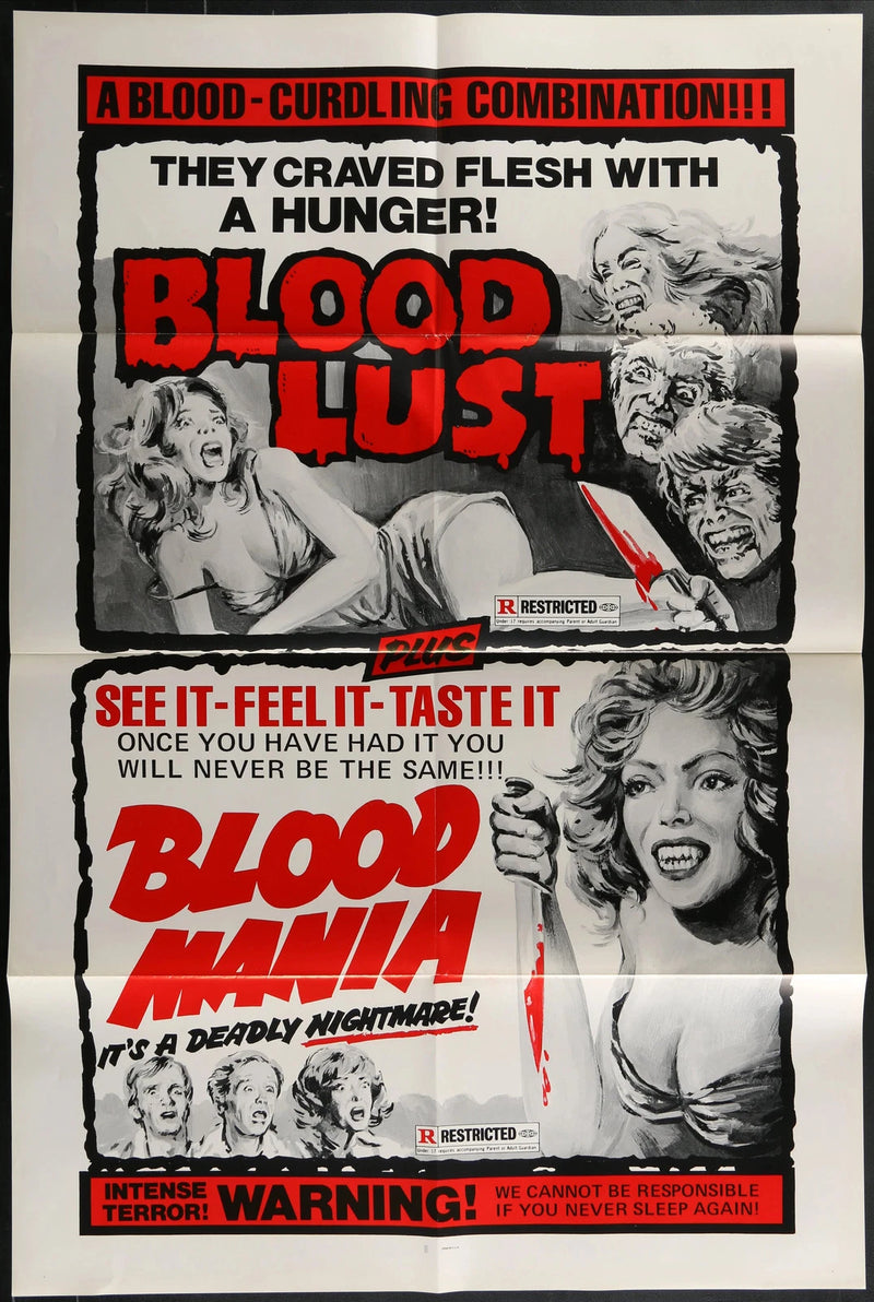 Bloodlust! & Blood Mania (1970) Original Double Feature Poster Folded 27x41