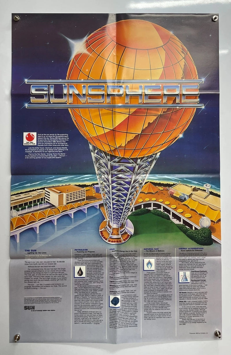 1982 Knoxville World's Fair Sunsphere Poster 22x34 Sun Company Energy VTG