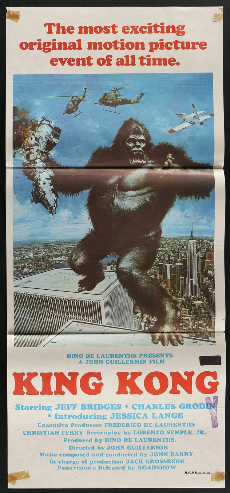 King Kong (1976) Australian Daybill Movie Poster Folded 14x30 Jeff Bridges
