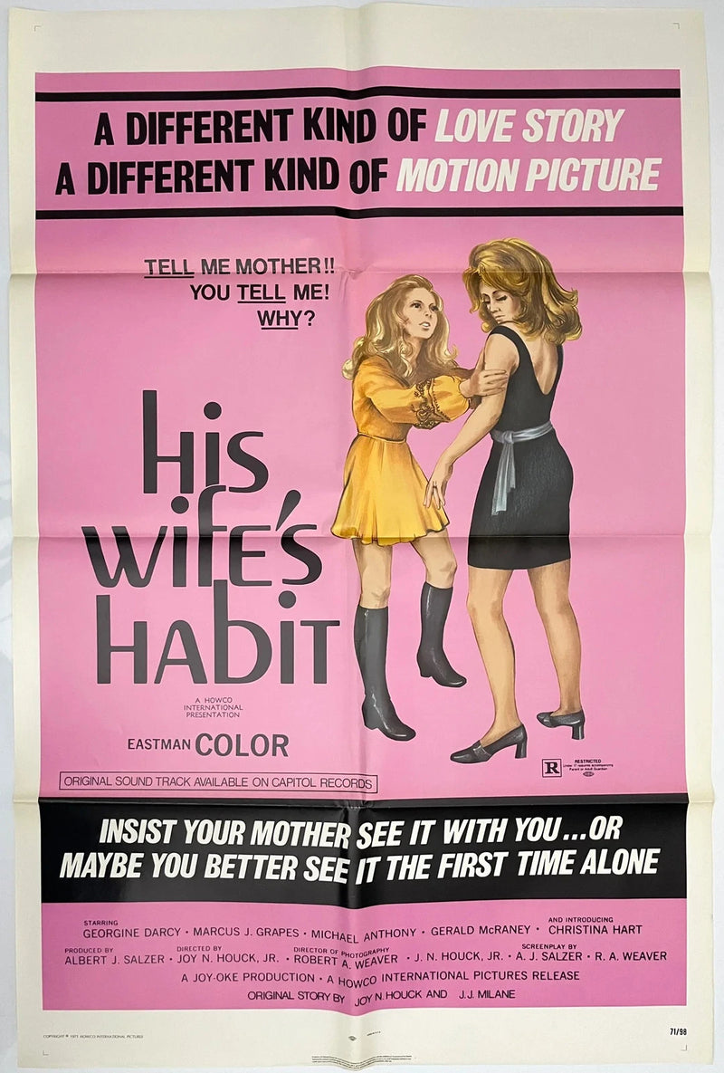 His Wife's Habit 1971 27x41 Folded USA One Sheet Movie Poster Gerald McRaney