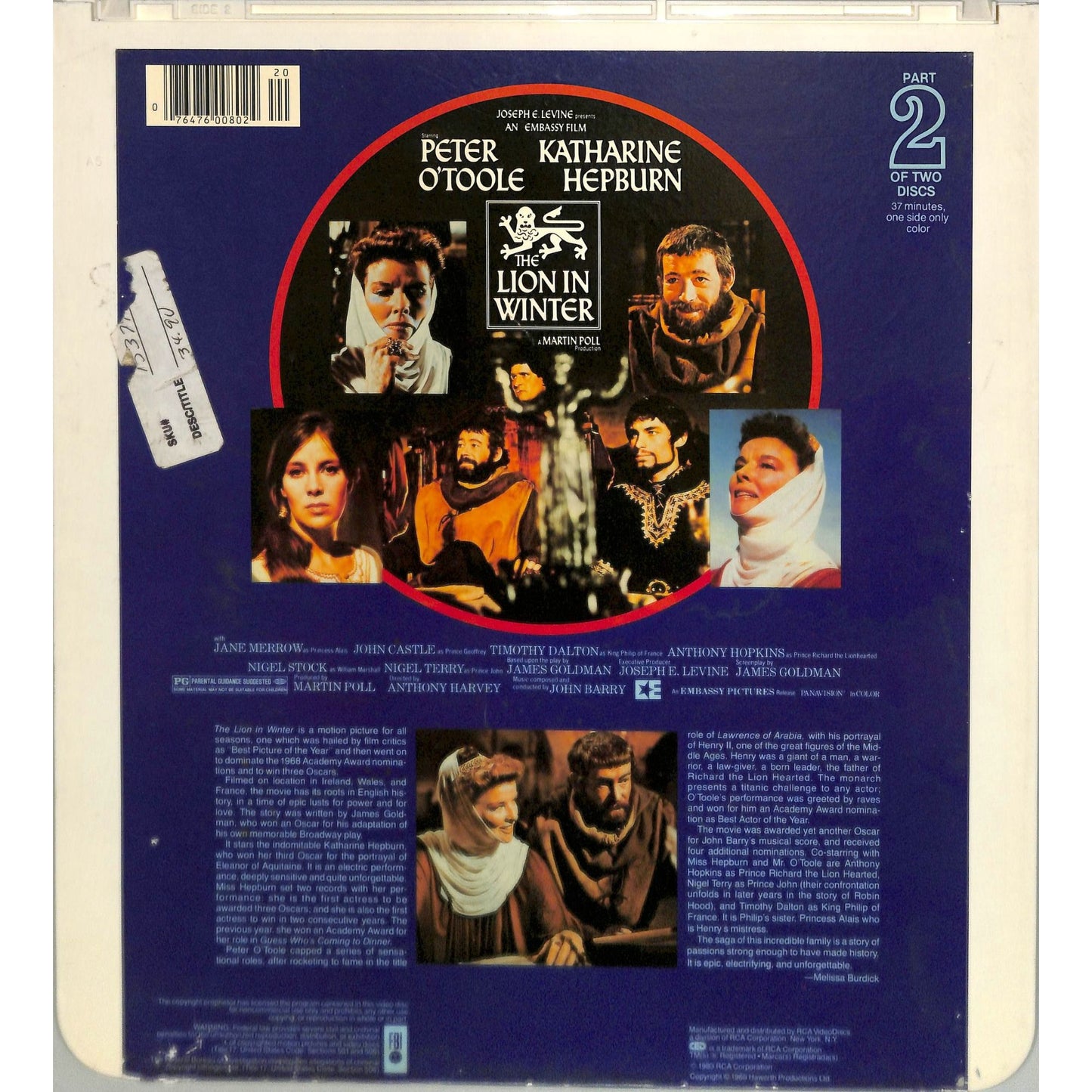The Lion in Winter (1968) Vintage Double CED Videodisc
