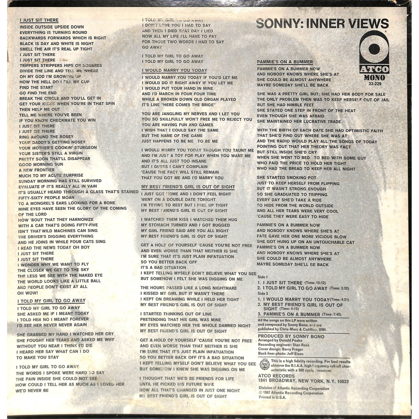 Sonny - Inner Views Promo Vinyl Record SD 33-329