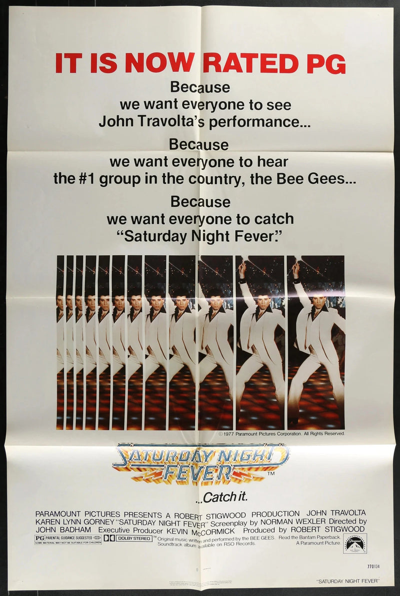Saturday Night Fever 1977 Original Movie Poster 27x41 John Travolta Disco Drama