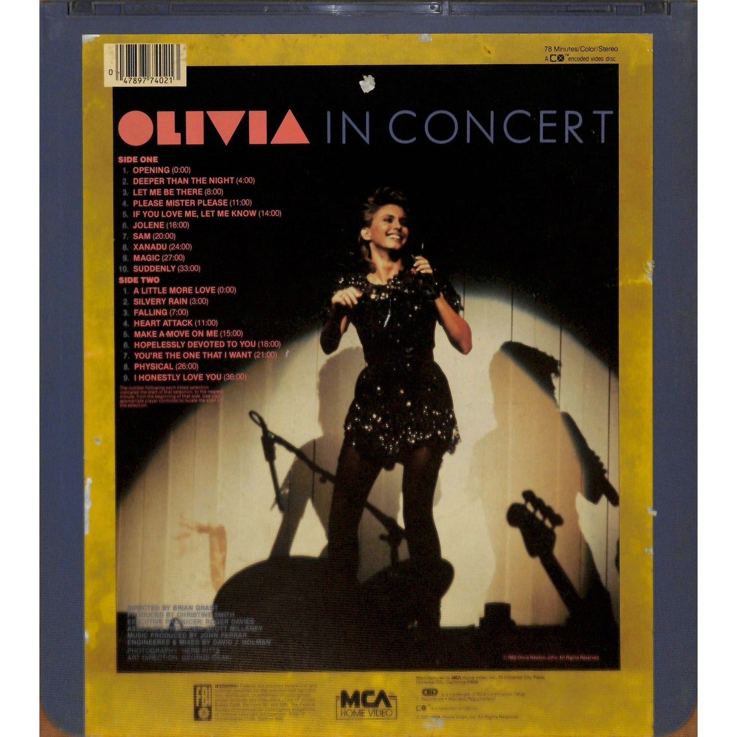 Olivia in concert (1982) Vintage CED RCA SelectaVision Videodisc TESTED WORKING