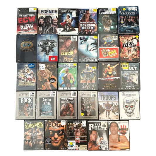 BULK LOT 29 BRAND NEW SEALED Wrestling DVDS - WWE WWF Wrestlemania The Rock GA1