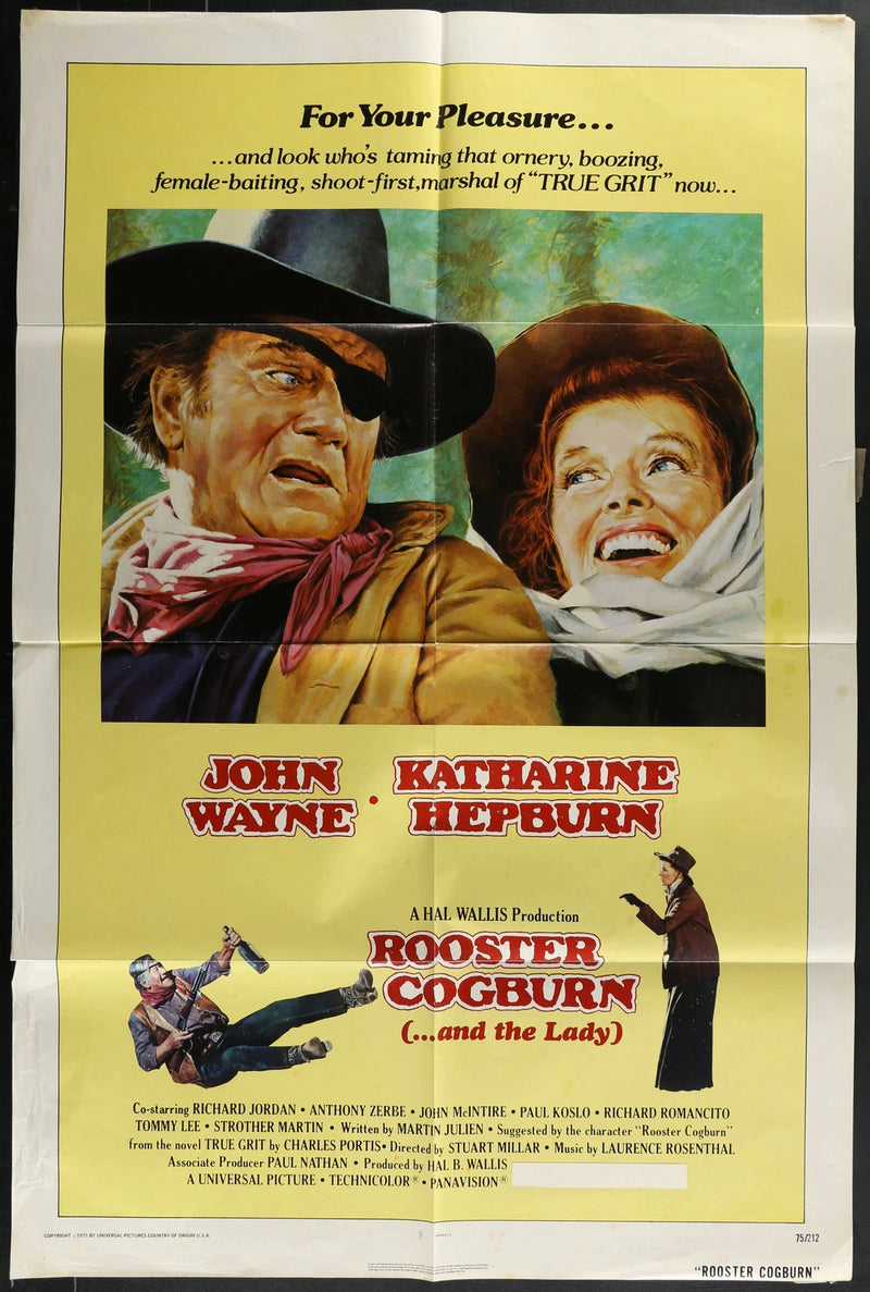 Rooster Cogburn 1975 Original Movie Poster 27x41 John Wayne Katharine Hepburn