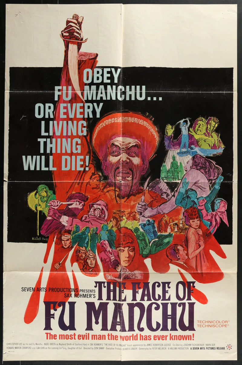 The Face of Fu Manchu 1965 Original Movie Poster 27x41 Christopher Lee Thriller
