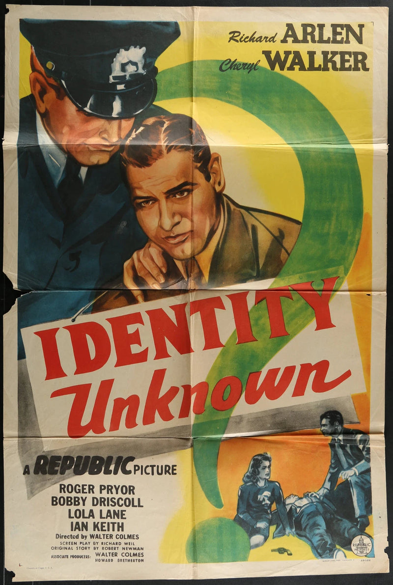 Identity Unknown (1945) Original One Sheet Movie Poster 27x41 Richard Arlen