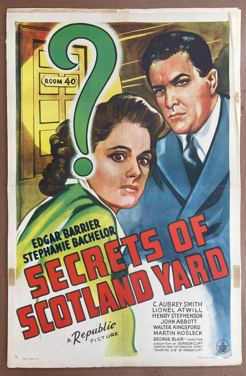 Secrets of Scotland Yard 1944 Original Folded Edgar Barrier Crime Mystery Poster