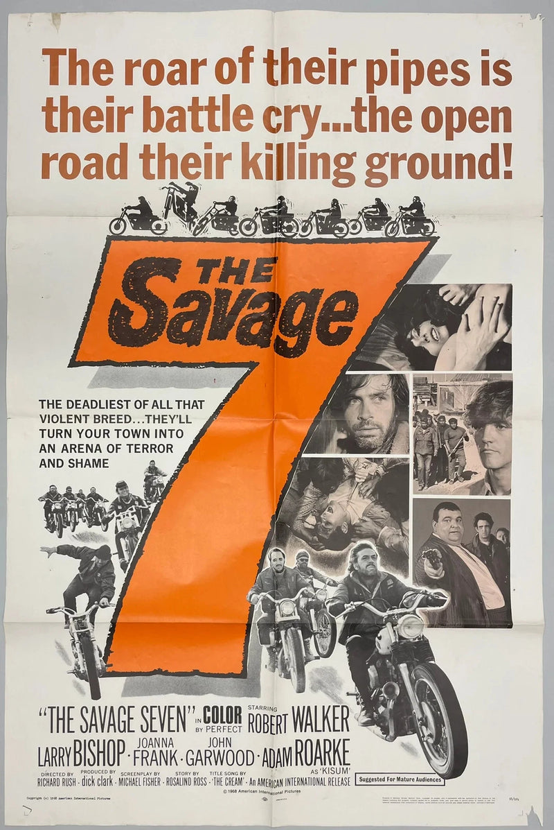 The Savage Seven (1968) Original Movie Poster 27x41 Robert Walker Biker Film
