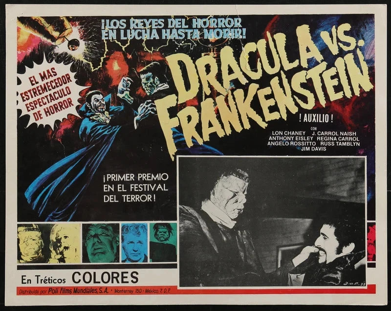 Dracula vs Frankenstein 1979 Mexican Lobby Card 12.5x16 Lon Chaney Jr Horror