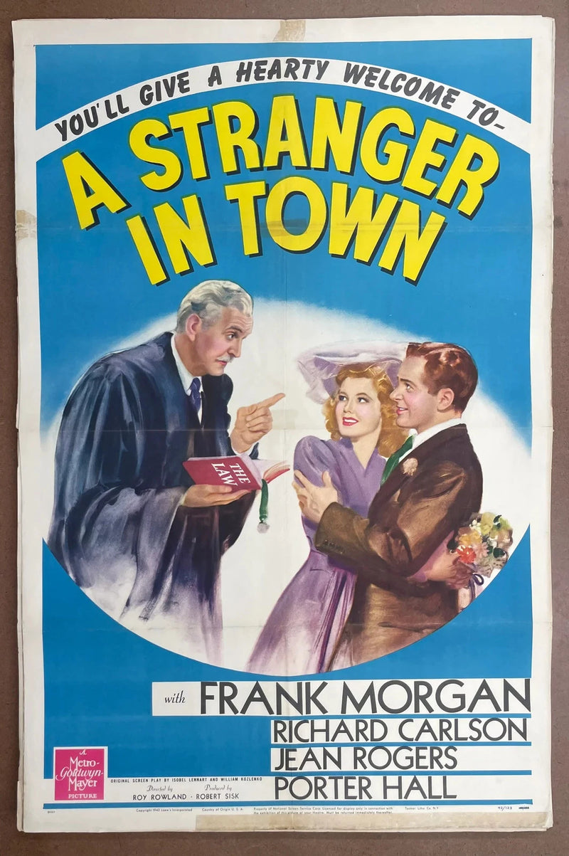 A Stranger in Town (1943) 27x41 One Sheet Movie Poster Frank Morgan Jean Rogers