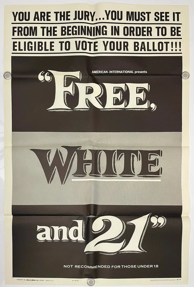 Free, White and 21 1963 27x41 Folded USA One Sheet Movie Poster Exploitation
