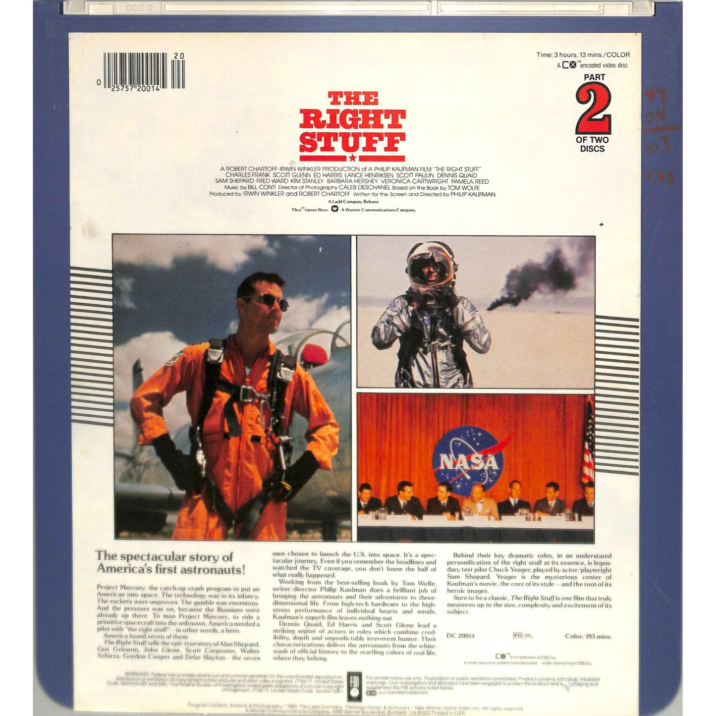 The Right Stuff (1983) Vintage Double CED Videodisc