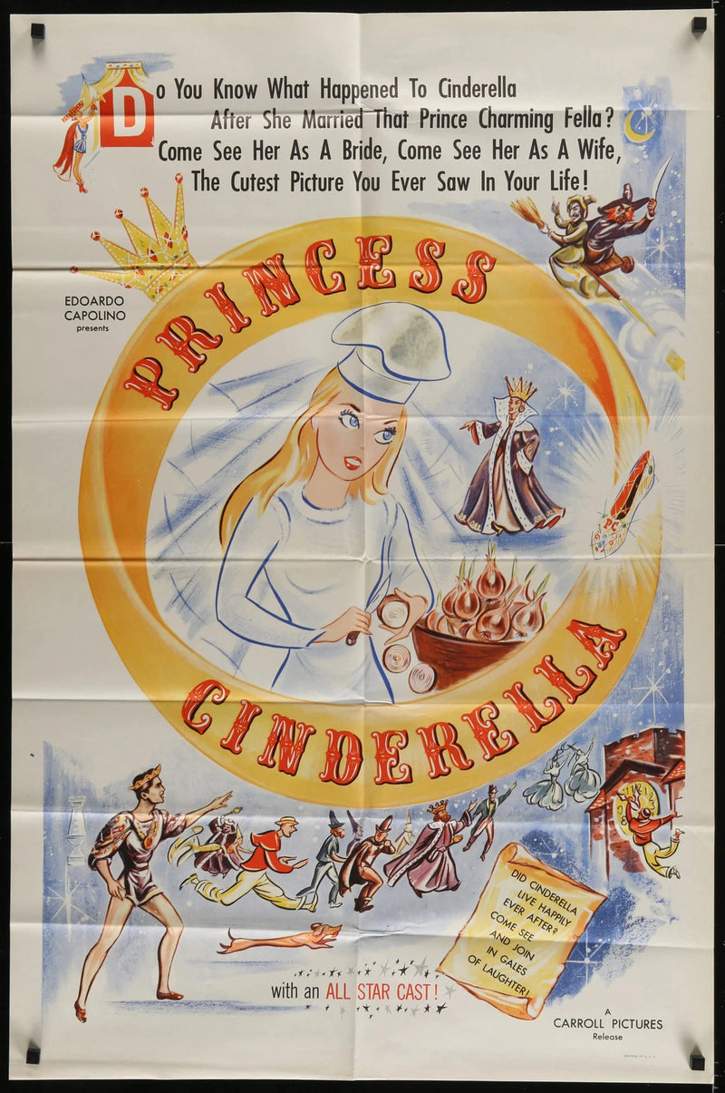 Princess Cinderella (1960) Original Movie Poster Folded 27x41 Animated Fantasy