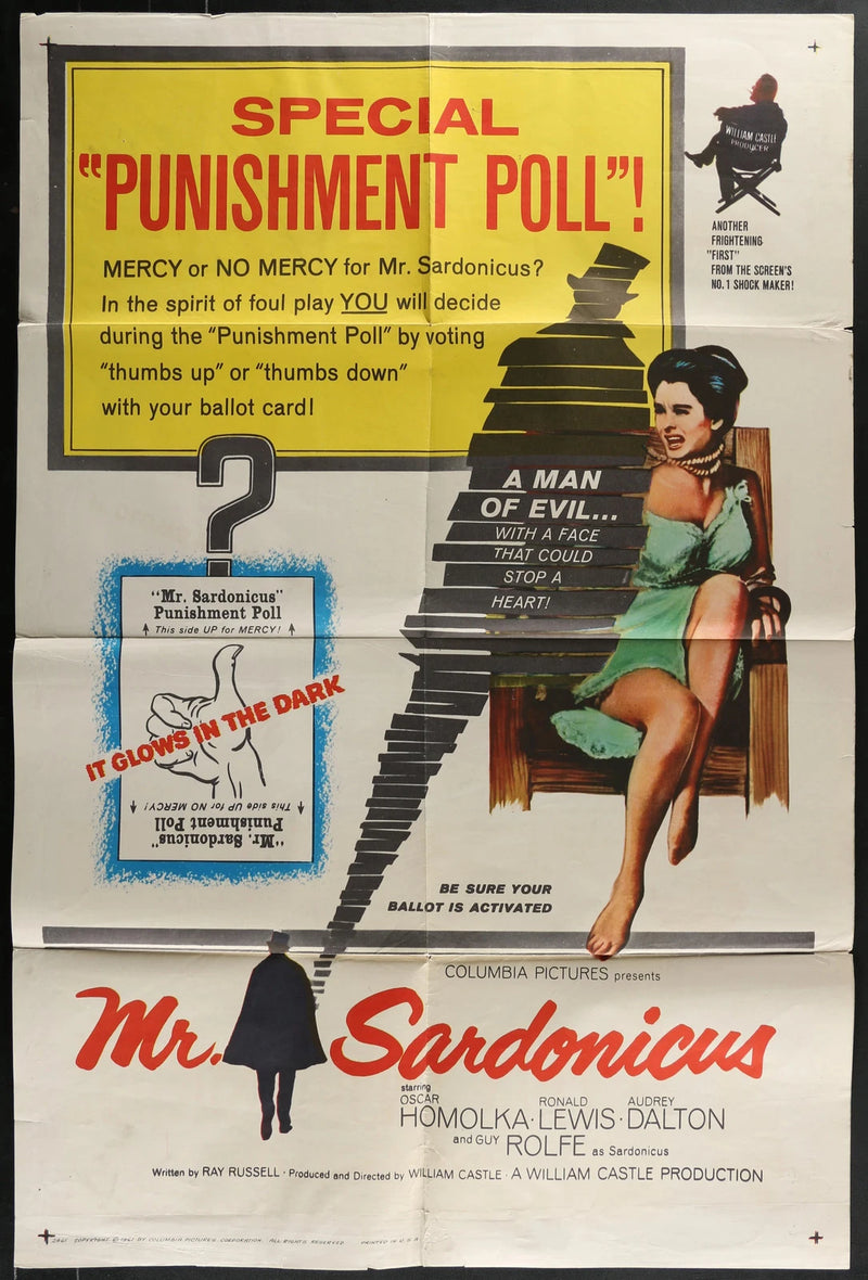 Mr. Sardonicus 1961 Original Movie Poster 27x41 William Castle Horror
