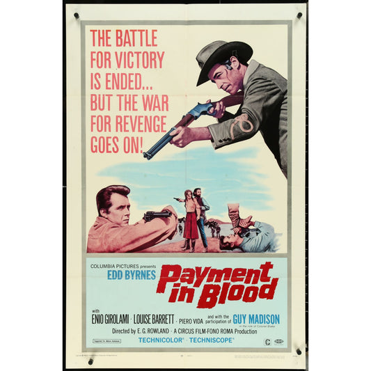Payment in Blood (1967) Original Movie Poster One-Sheet 27x41 Folded EM1A8