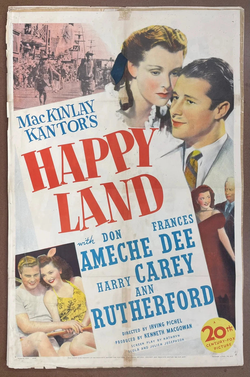 Happy Land 1943 Original US Folded Don Ameche Frances Dee War Drama Poster