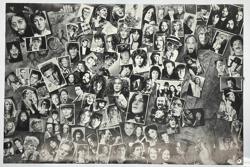 Classic Rock Legends Portrait Collage Black and White Poster 24x36