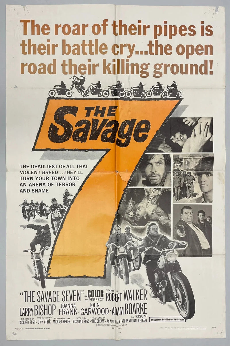 The Savage Seven (1968) Original Movie Poster 27x41 Robert Walker Biker Film
