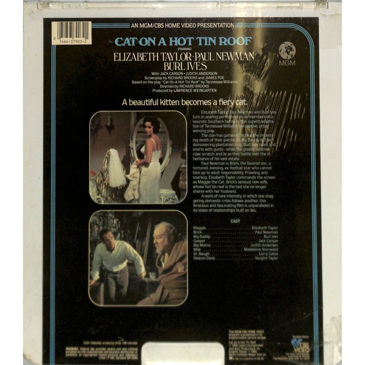 Cat on a Hot Tin Roof (1958) Vintage CED Videodisc TESTED WORKING
