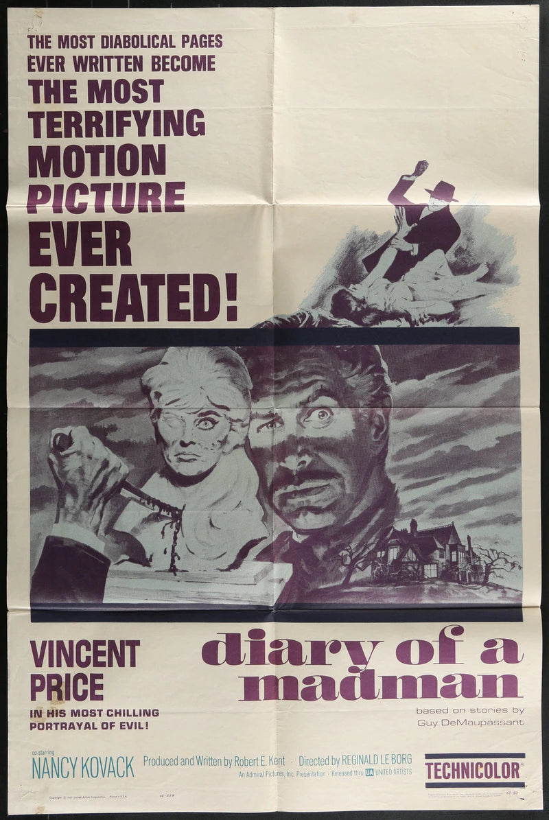 Diary of a Madman (1963) Original Horror One Sheet Poster Folded 27x41
